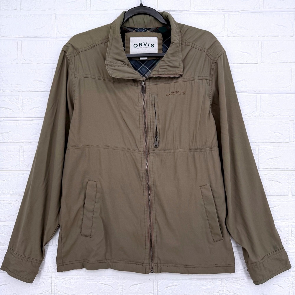 Orvis Lightweight Full Zip Jacket Mens Small Brown Plaid Lined Outdoor Casual